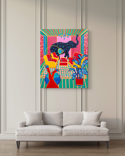 ELEPHANT IN THE ROOM – Originales zeitgenössisches Gemälde von Kasia Laskowska