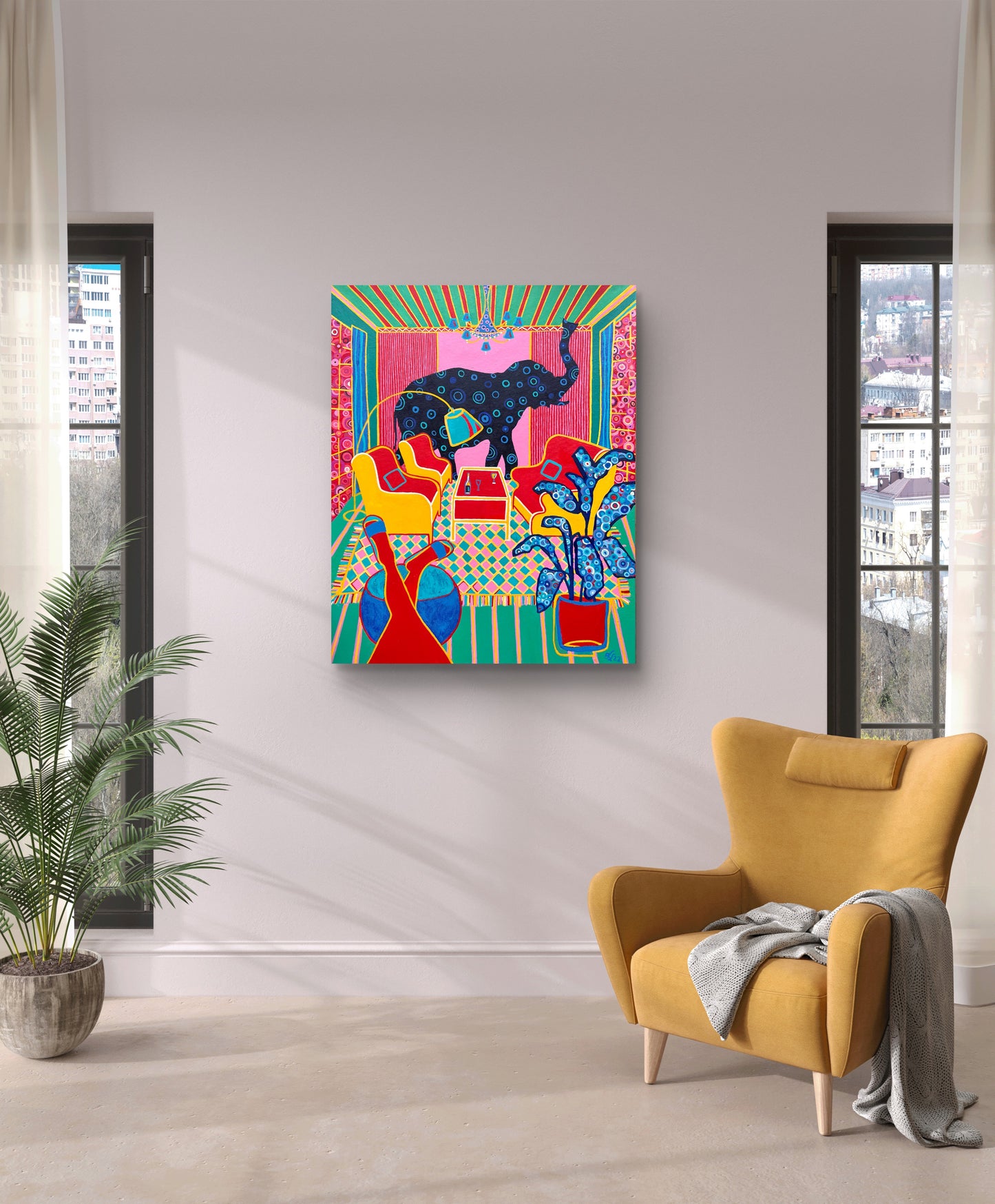 ELEPHANT IN THE ROOM – Originales zeitgenössisches Gemälde von Kasia Laskowska