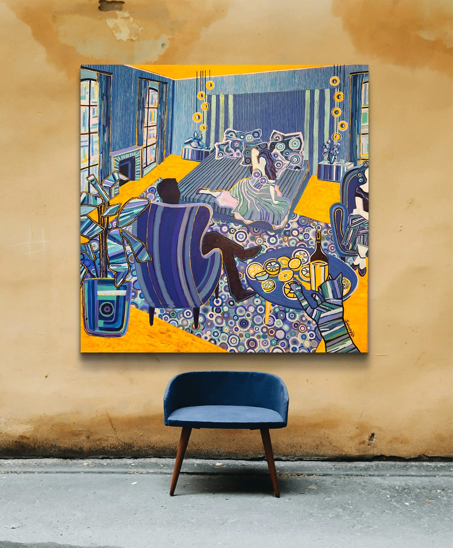 BLUE ROOM – Originales zeitgenössisches Gemälde von Kasia Laskowska