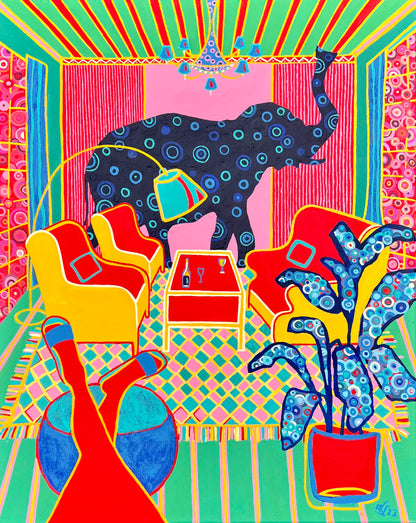 SŁOŃ W SALONIE – obraz oryginalny