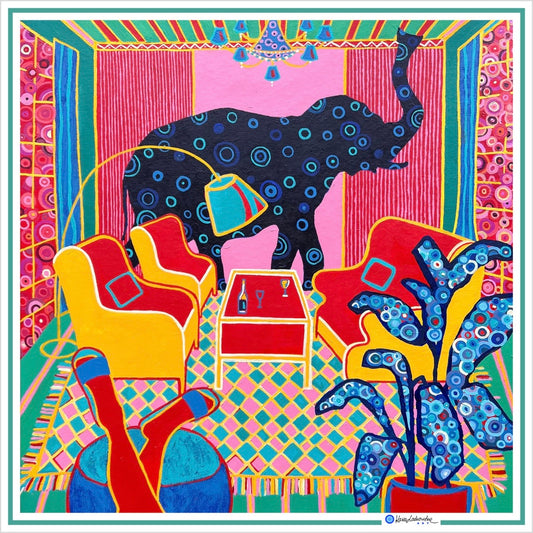 ELEPHANT IN THE ROOM — Art Silk Scarf (90×90 cm)