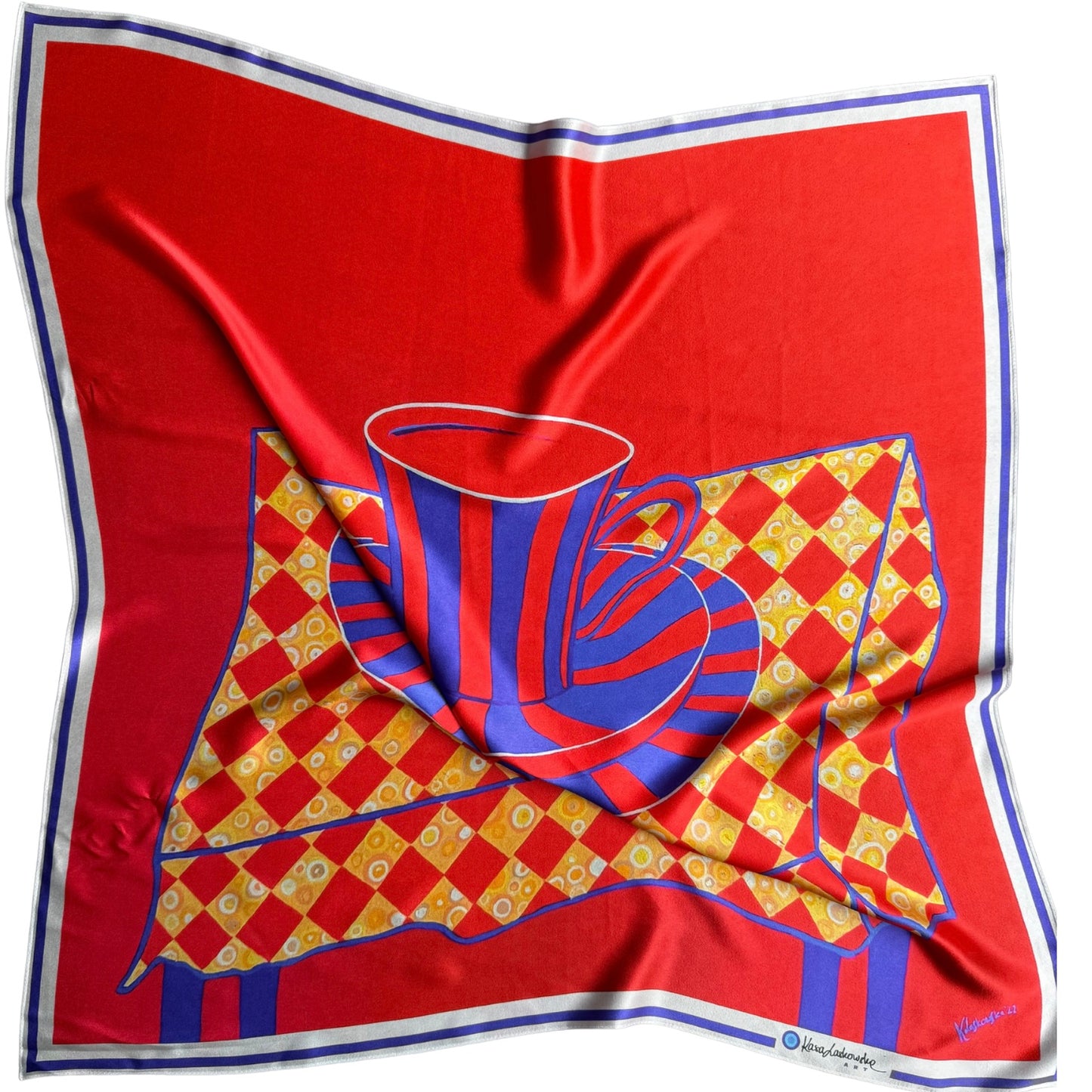 TEA TIME - THE CUP — Art Silk Scarf (90×90 cm)