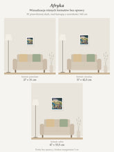 Africa – collector's print by Kasia Laskowska, unframed, all sizes to scale above a 160 cm sofa
