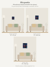Spanish Woman – collector's print by Kasia Laskowska, unframed, all sizes to scale above a 160 cm sofa