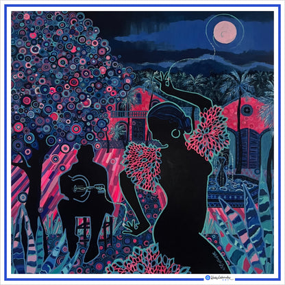 Spanish Woman silk scarf with a motif of Kasia Laskowska's painting – laid flat