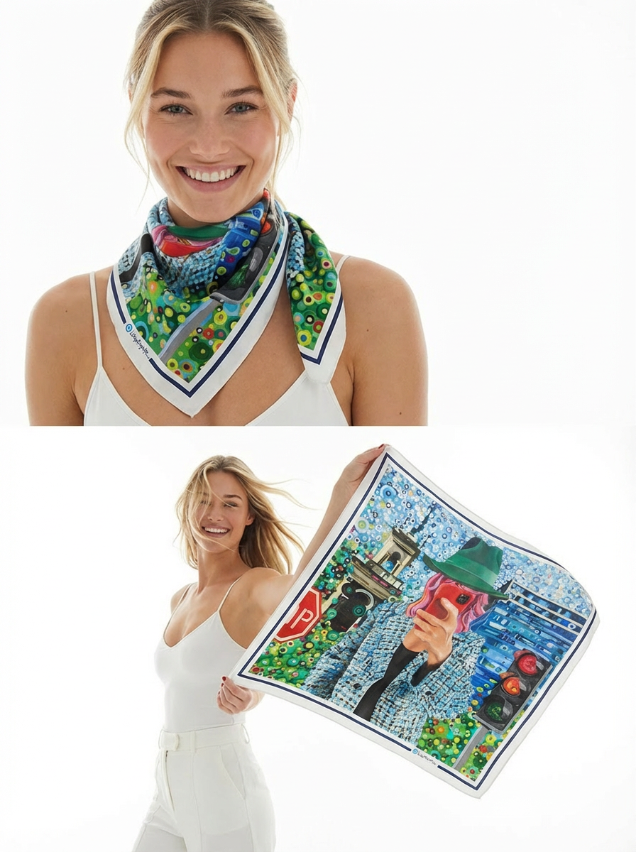 The Influencer scarf – styled on a model (visualisation)