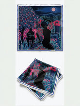 Spanish Woman scarf – laid flat and folded, with the hand-painted circles visible up close